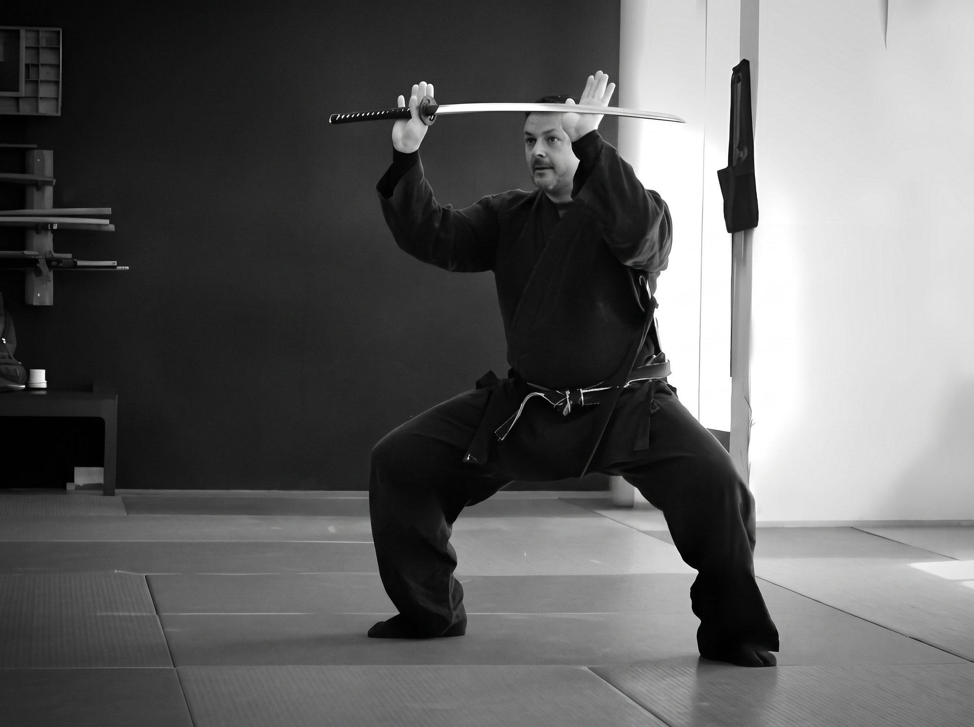 Dr. Kacem Zoughari teaching with a katana at a Bujutsukai seminar